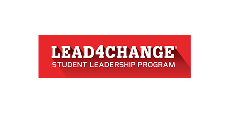 Red rectangular logo with white text that reads LEAD4CHANGE STUDENT LEADERSHIP PROGRAM. The bold LEAD4CHANGE stands out above a smaller subtitle, representing one of the top middle school leadership programs.