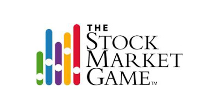 Logo for The Stock Market Game, featuring colorful vertical bars with white dots resembling a bar chart, to the left of the text The Stock Market Game in black capital letters—great for middle school leadership programs.