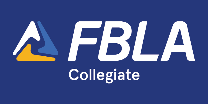 Blue background featuring the white and blue FBLA logo beside bold white text FBLA. Below, Collegiate appears in smaller white letters, highlighting the organization’s academic focus.