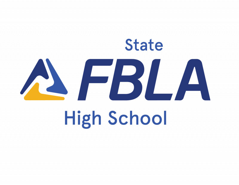 Logo with a triangular blue and yellow symbol on the left and the words State FBLA High School in bold blue text on the right.