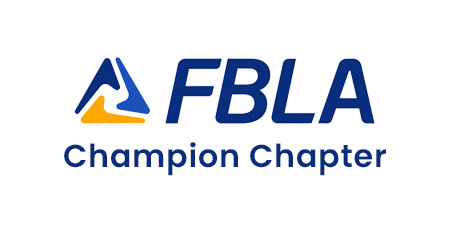 FBLA Champion Chapter logo featuring a stylized blue and yellow mountain graphic to the left of the blue letters FBLA and the words Champion Chapter below, representing Youth Leadership Programs.