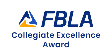 Logo with stylized blue and yellow mountain, the letters FBLA, and the text Collegiate Excellence Award underneath, representing Business Education Programs.