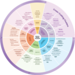 A colorful circular chart displays career pathways, with sectors arranged in wedges around the center, grouping related industries and careers, and a purple outer ring highlighting cross-cutting clusters. Text in each wedge names job fields.