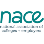 The image shows the NACE logo with the text nace in large teal letters above national association of colleges + employers in smaller dark blue letters on a light background.